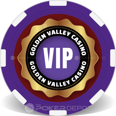 VIP poker chip from Golden Valley Casino with purple and gold design