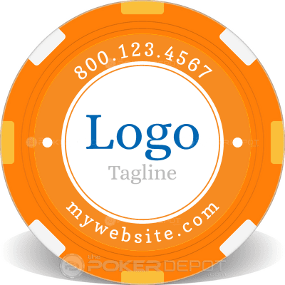 Orange poker chip with customizable text on a white background