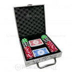 Poker set with cards and chips in a black case on a white background